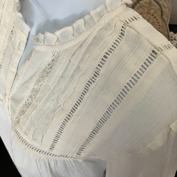 FREE PEOPLE - Long Sleeve Button Up Blouse (Off White) - Picture 5 of 6